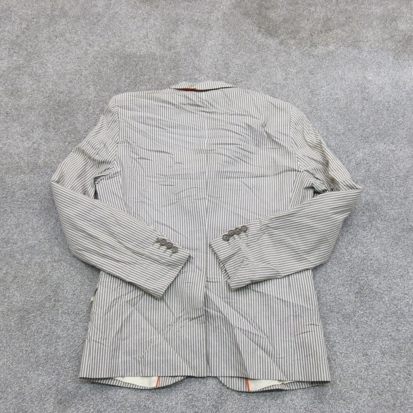 H&M Mens Striped Blazer Coat Single Breasted Long Sleeves White Gray Size 40 Reg