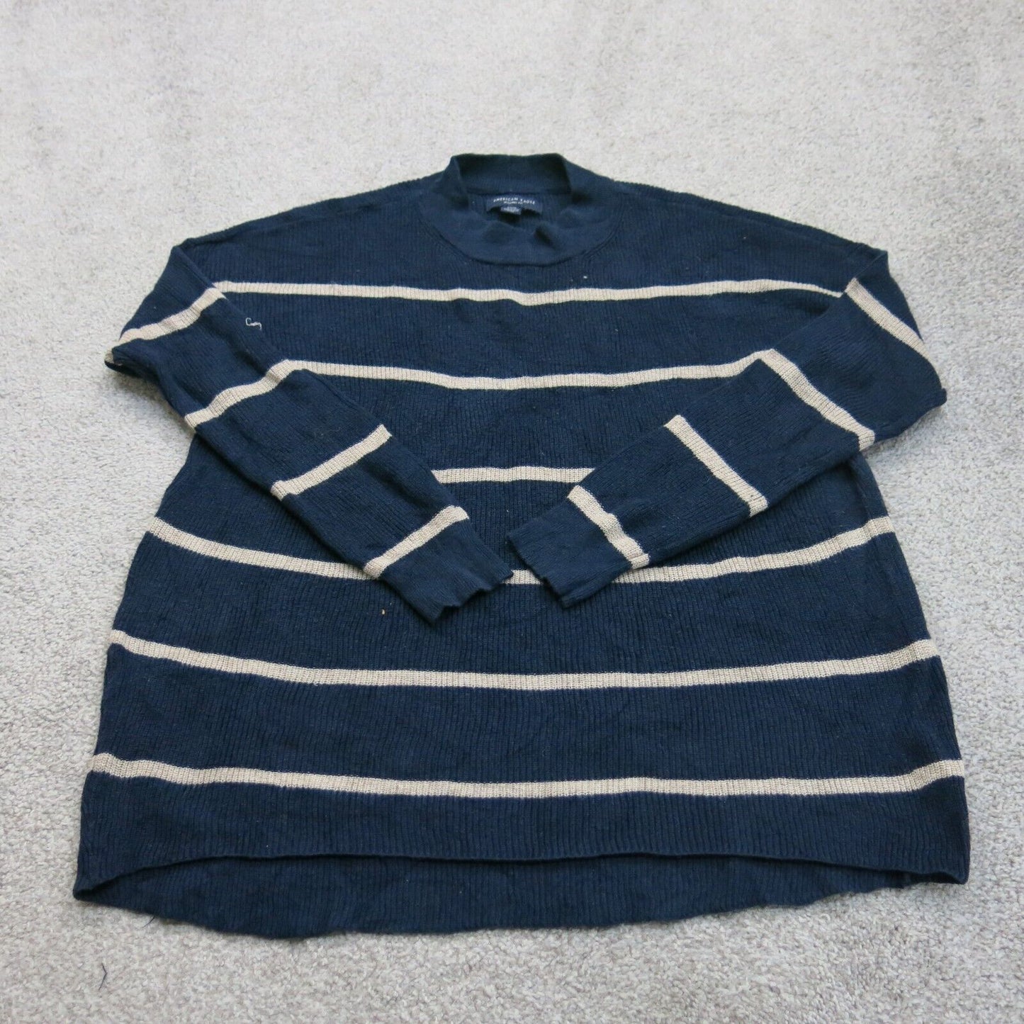 American Eagle Womens Pullover Sweater Jegging Fit Crew Neck Striped Blue Small