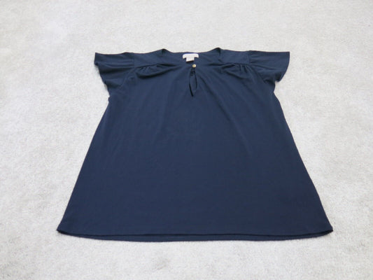 H&M Womens Pullover Blouse Top Short Sleeve Boat Neck Blue Size Small