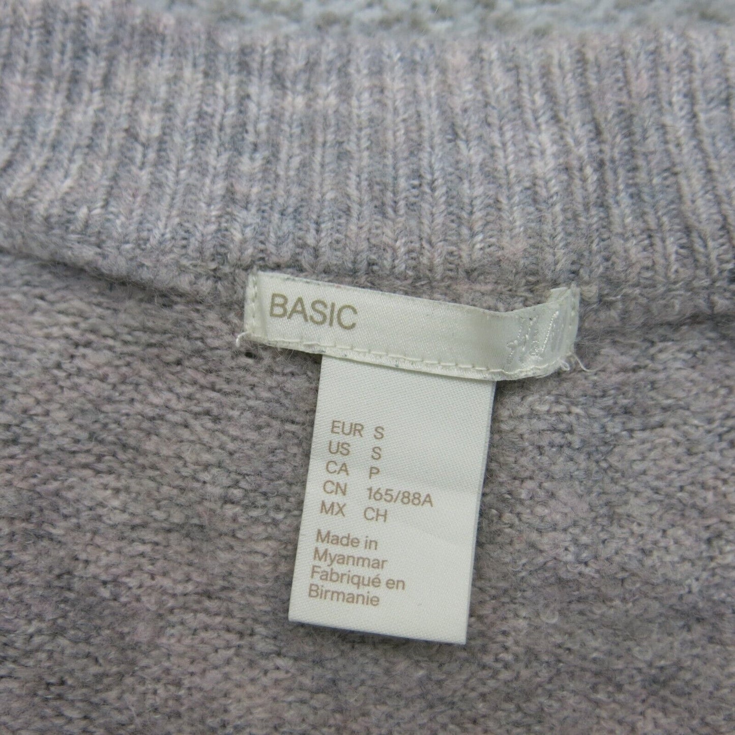 H&M Womens Pullover Knitted Sweater Top V Neck Ribbed Cuff & Hem Gray Size Small