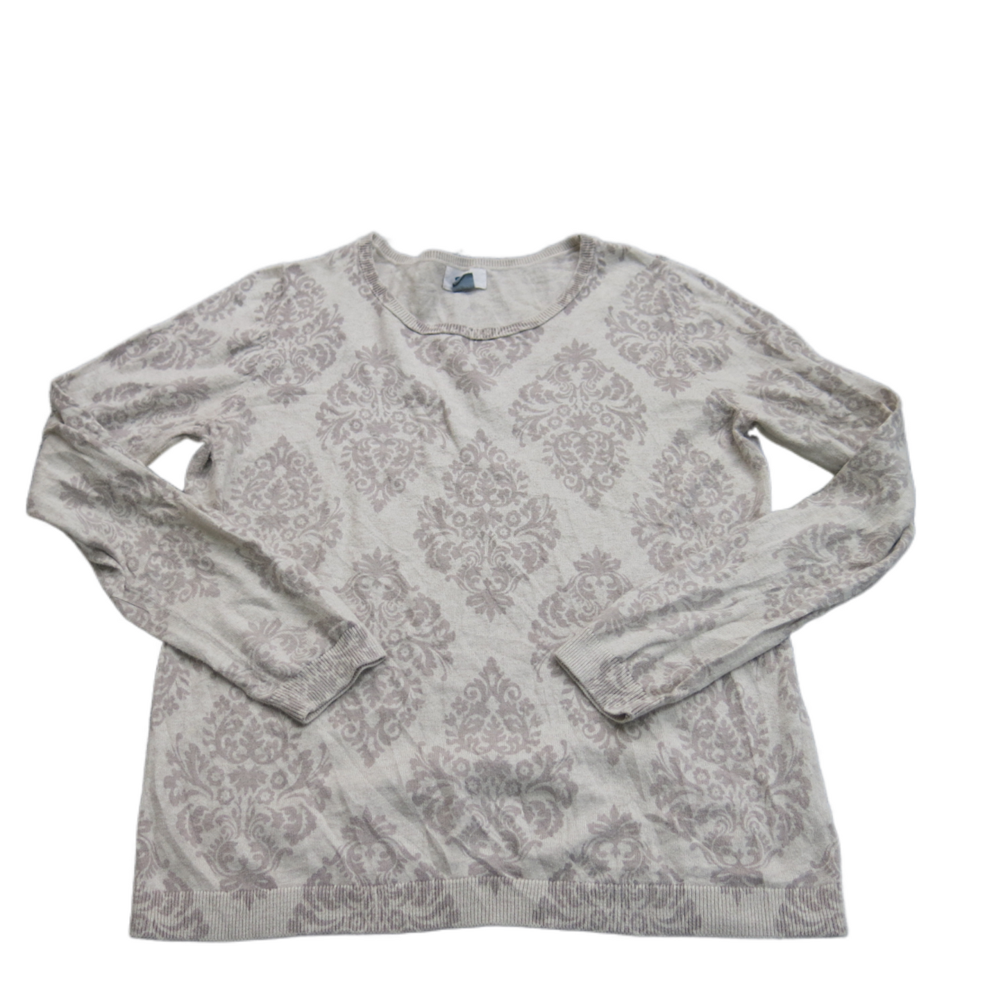 Old Navy Womens Pullover Sweater Leaf Print Long Sleeves Round Neck Gray Size L
