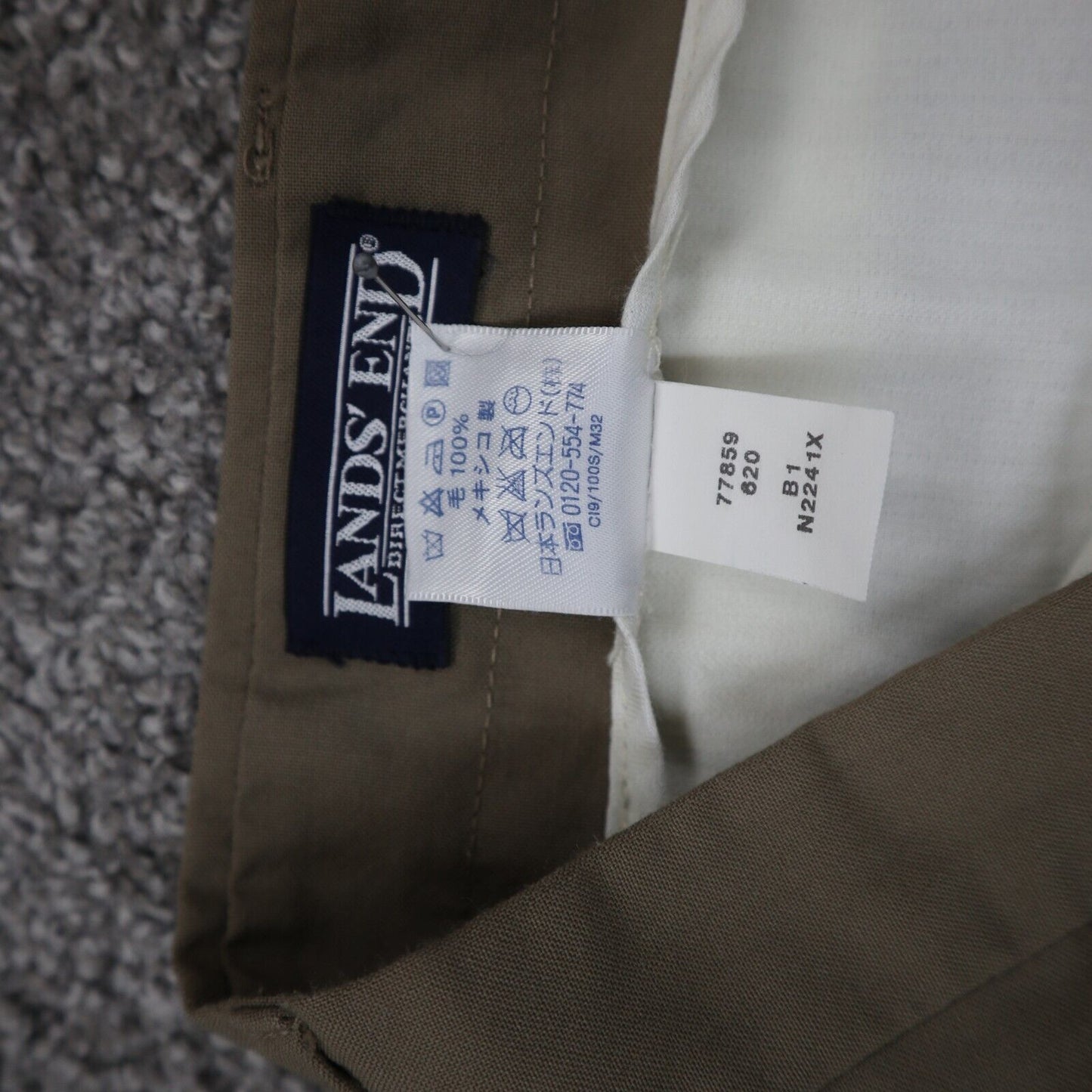 Lands End Mens Pants Dress Straight Leg 100% Wool High Rise Beige Size 38 Long