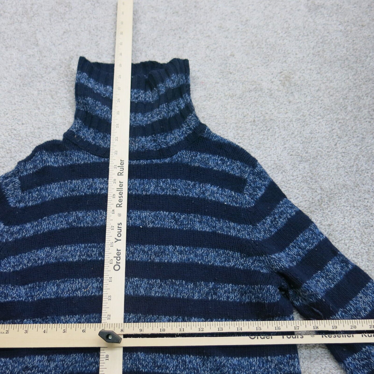 Express Womens Striped Knitted Sweater Long Sleeves High Neck Black Blue Size L