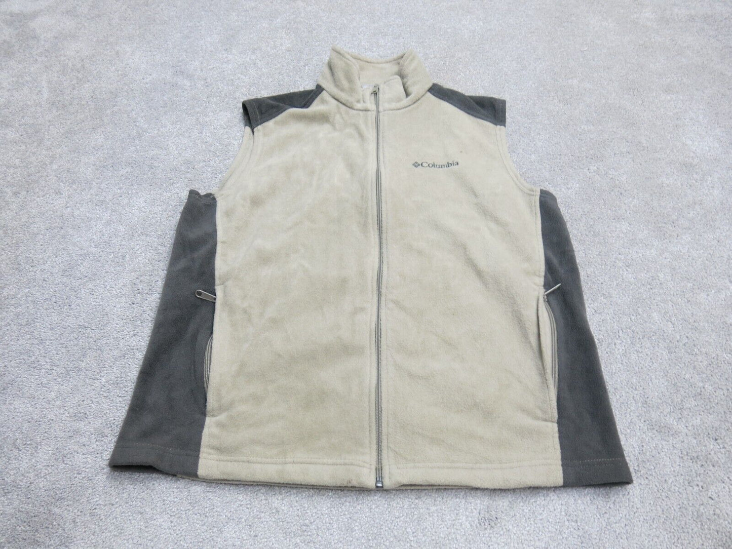 Columbia Mens Full Zip Up Vest Jacket Sleeveless Mock Neck Beige Size Large