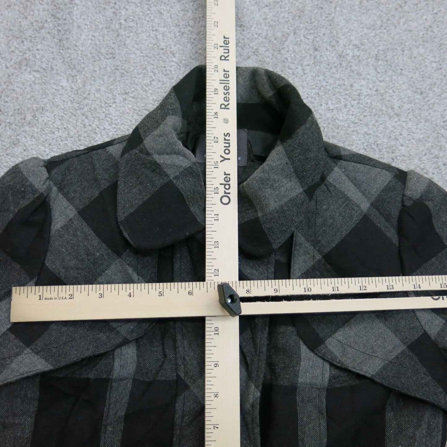Forever 21 Womens Check Blazer Coat Jacket Ribbed Cuff & Hem Gray Black SZ Small