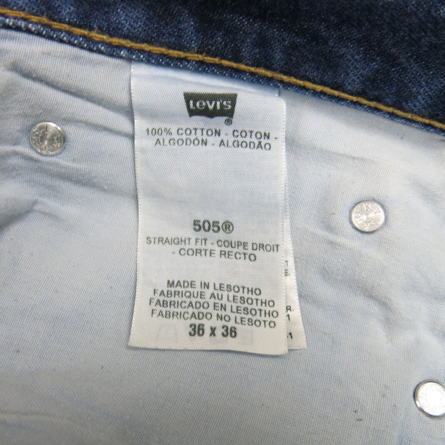 Levis 505 Mens Jeans Straight Leg Denim Mid Rise 5 Pockets Light Blue SZ W36XL36