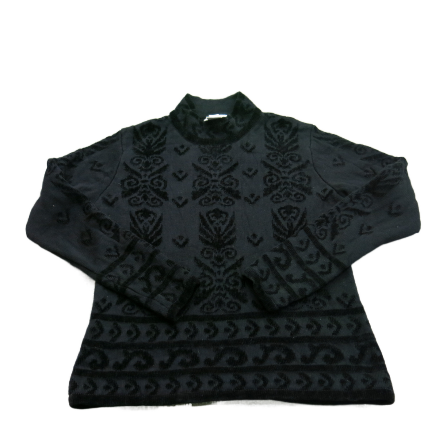 Talbots Womens Pullover Sweater Mock Neck Long Sleeve Geometric Black Size Small