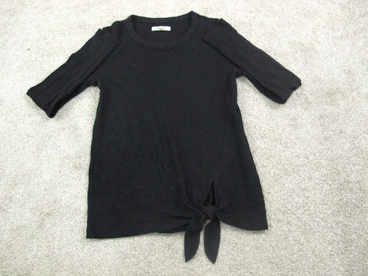 Madewell Womens Pullover Sweater Round Neck Front knot 100%Cotton Black Size XXS