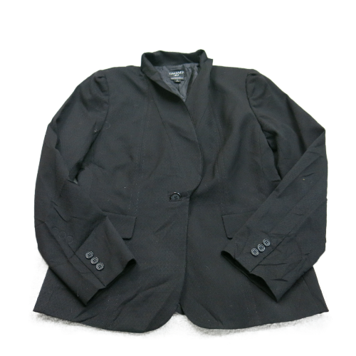 Tahari Womens Blazer Coat Single Breasted Long Sleeves Pockets Black Size 8