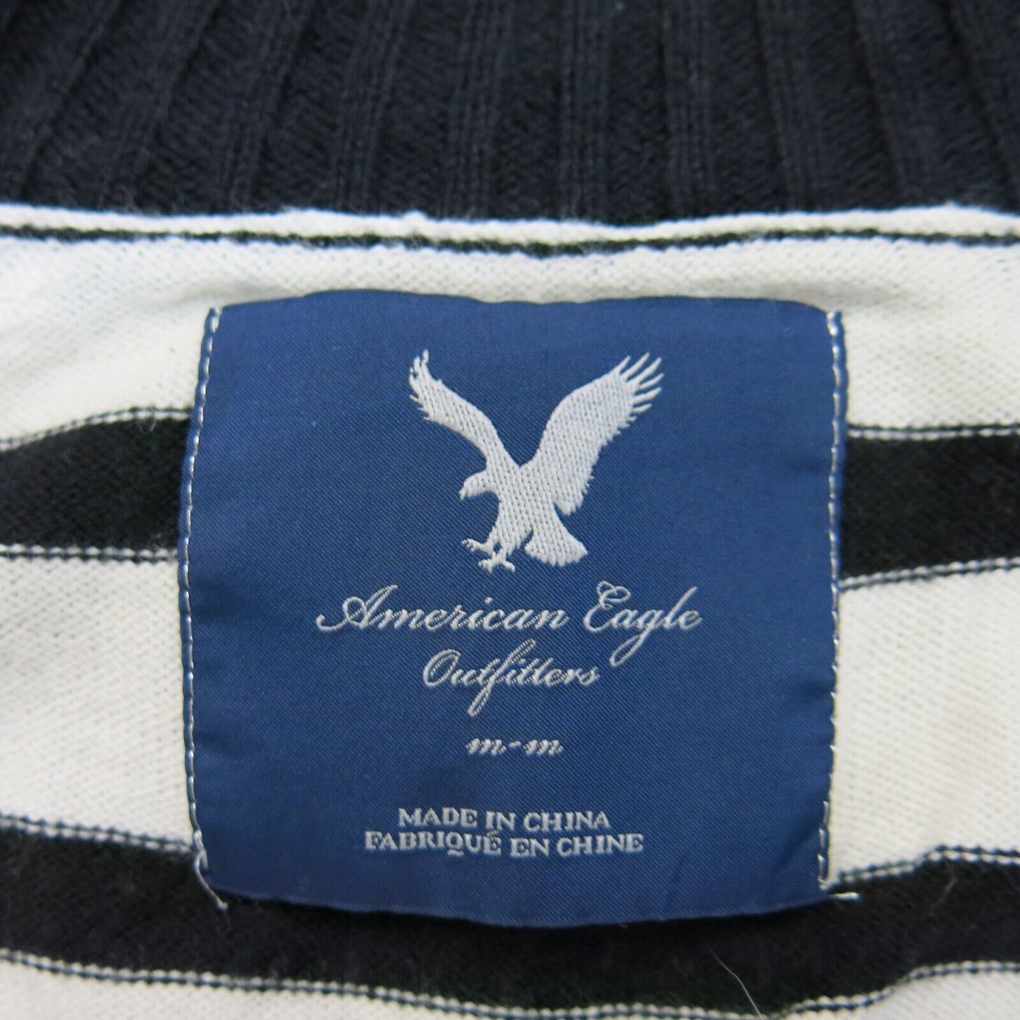American Eagle Womens Pullover Sweater V Neck Striped White Black Size Medium