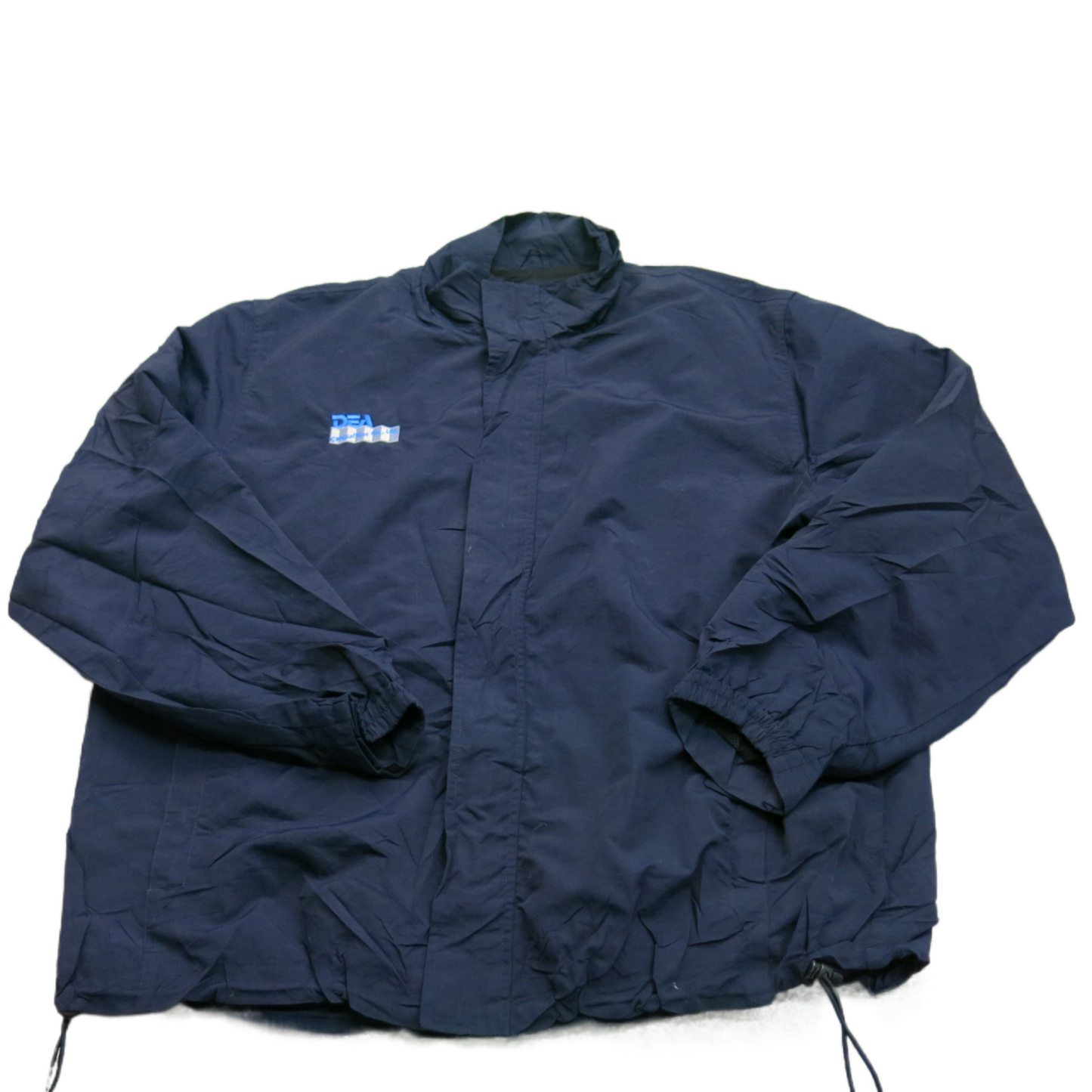 Lands End Womens Insulated Jacket Full Zip Up Mock Neck DEA Logo Dark Blue SZ XL