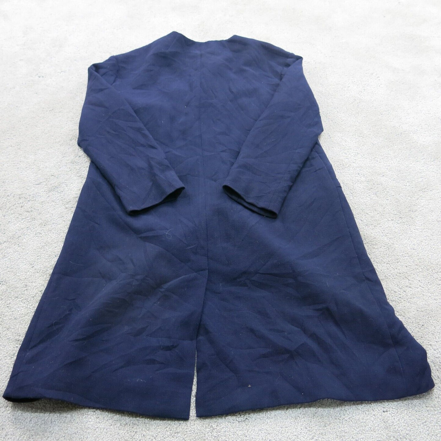 H&M Womens Long Overcoat 3/4 Sleeve Crew Neck Pockets Solid Blue Size 4