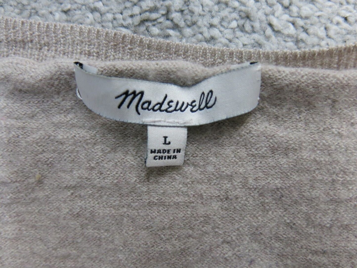 Madewell Women Cropped Sweater Knitted 3/4 Sleeve Scoop Neck Beige Size Large