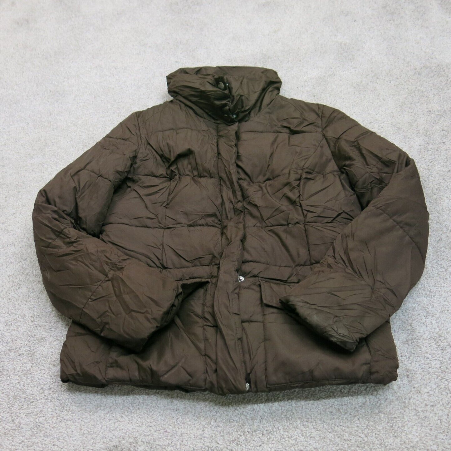 Old Navy Women Puffer Jacket Full Zip Up Windbreaker Long Sleeves Brown Size M