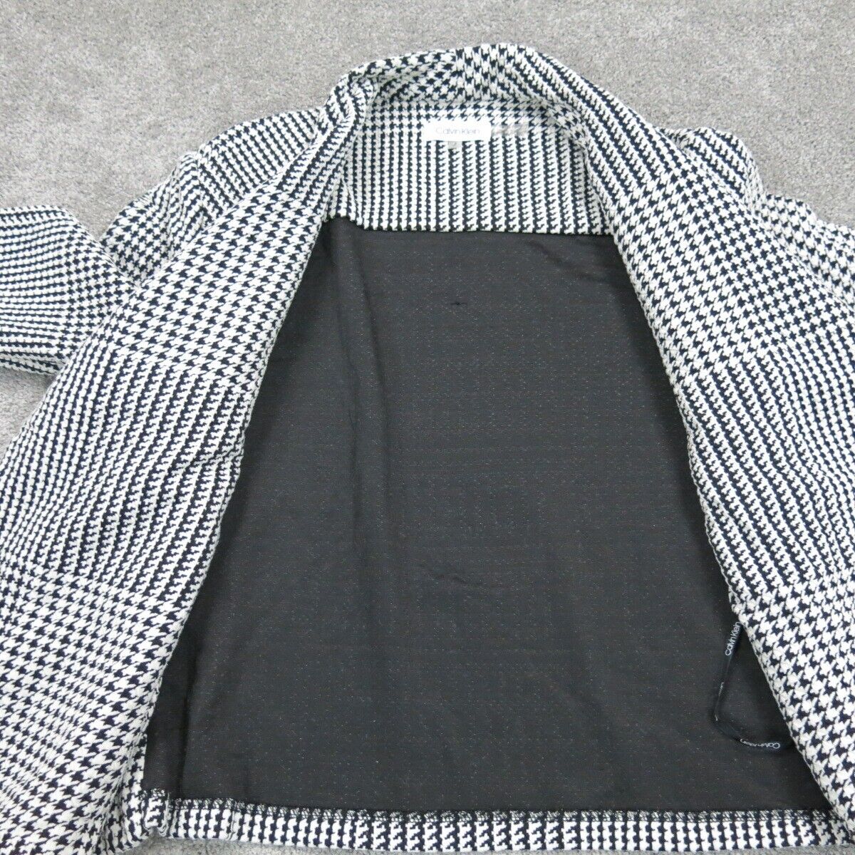 Calvin Klein Womens Blazer Coat Jacket Long Sleeves Zipper Pockets Black White S