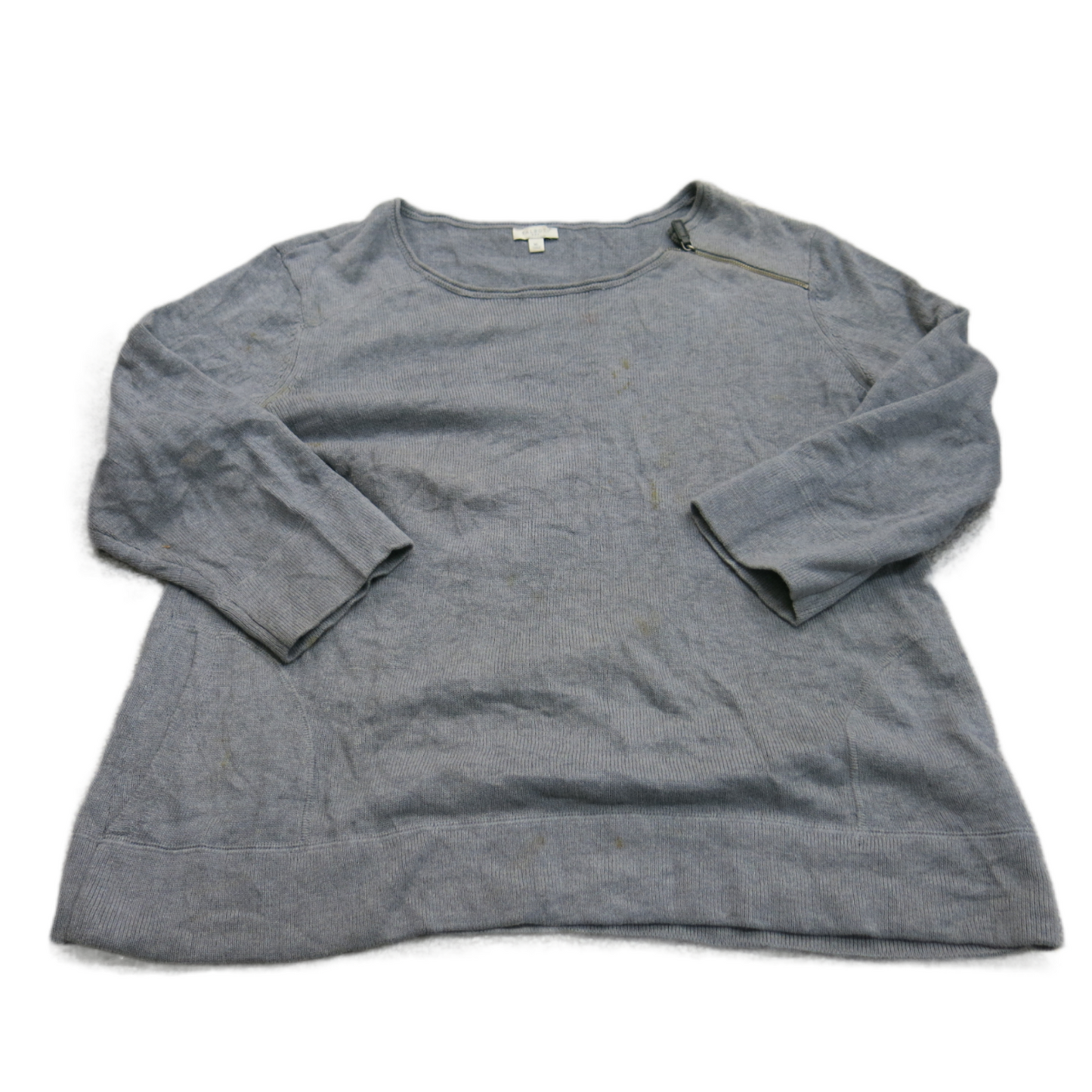 Talbots Womens Pullover Sweater Crew Neck Shoulder Zip Solid Gray Size X Large