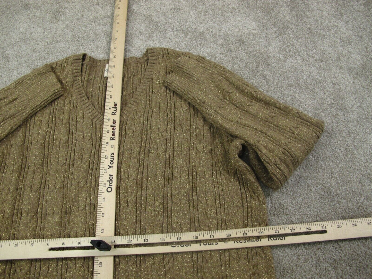 St Johns Bay Womens Pullover Sweater V Neck Long Sleeve Cotton Green Brown SZ 2X