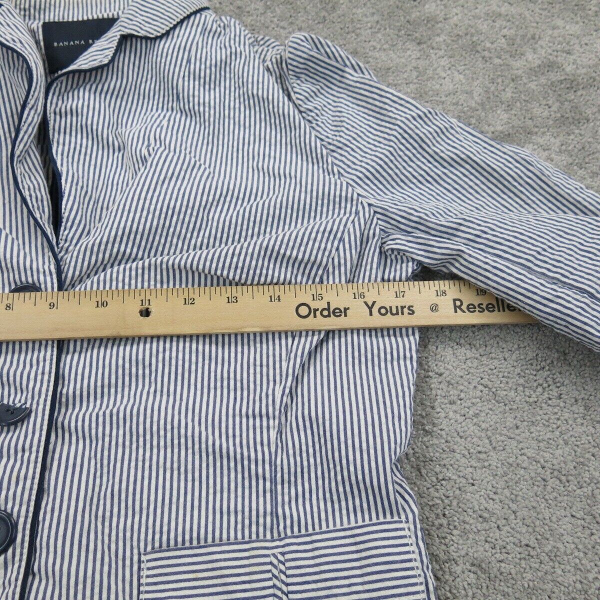 Banana Republic Womens Striped Blazer Coat Single Breasted Pockets Blue White 10