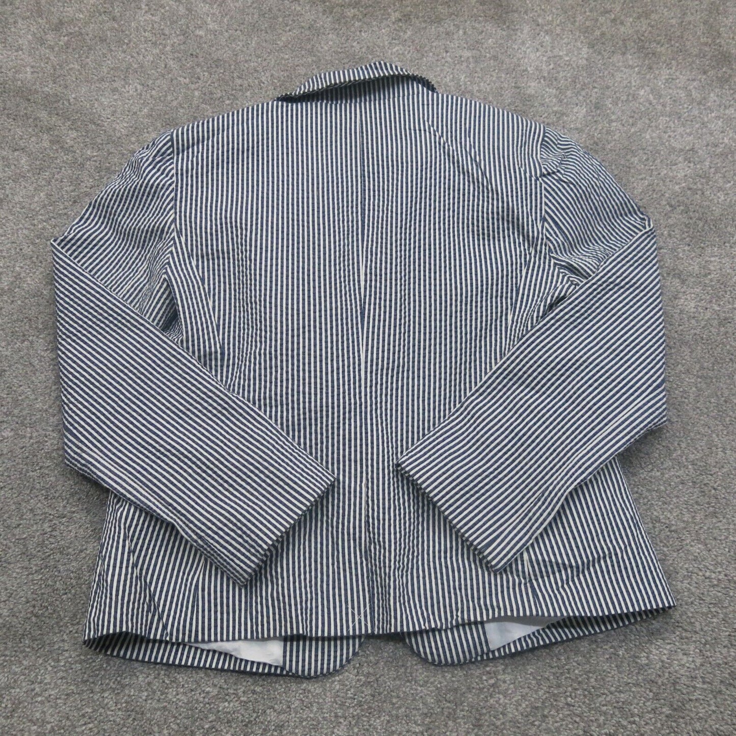 Ann Taylor Women Blazer Coat Striped Single Breasted Long Sleeve Blue White SZ 0