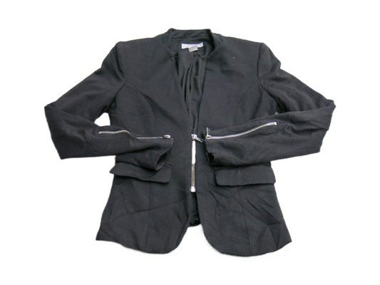 H&M Womens Blazer Coat Jacket Front Zip Pockets Long Sleeve Black Size 4