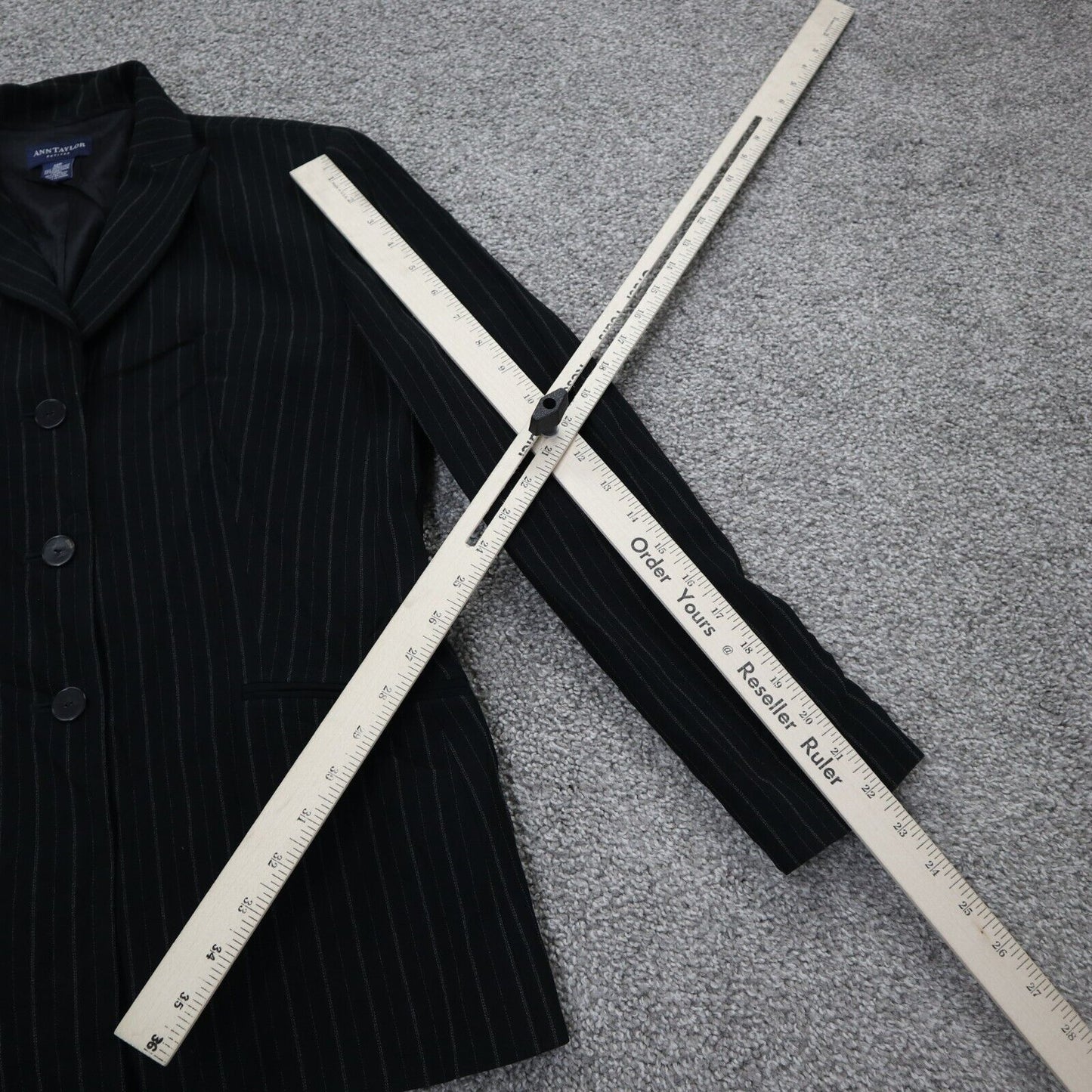 Ann Taylor Womens Striped Blazer Coat Long Sleeve Single Breasted Black Size 12P