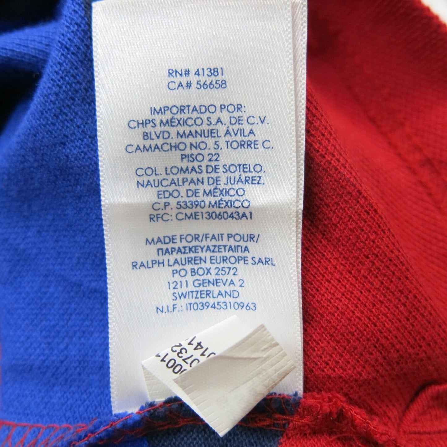 Chaps Mens Polo Shirt Short Sleeves Striped 100% Cotton Red Blue Size Medium