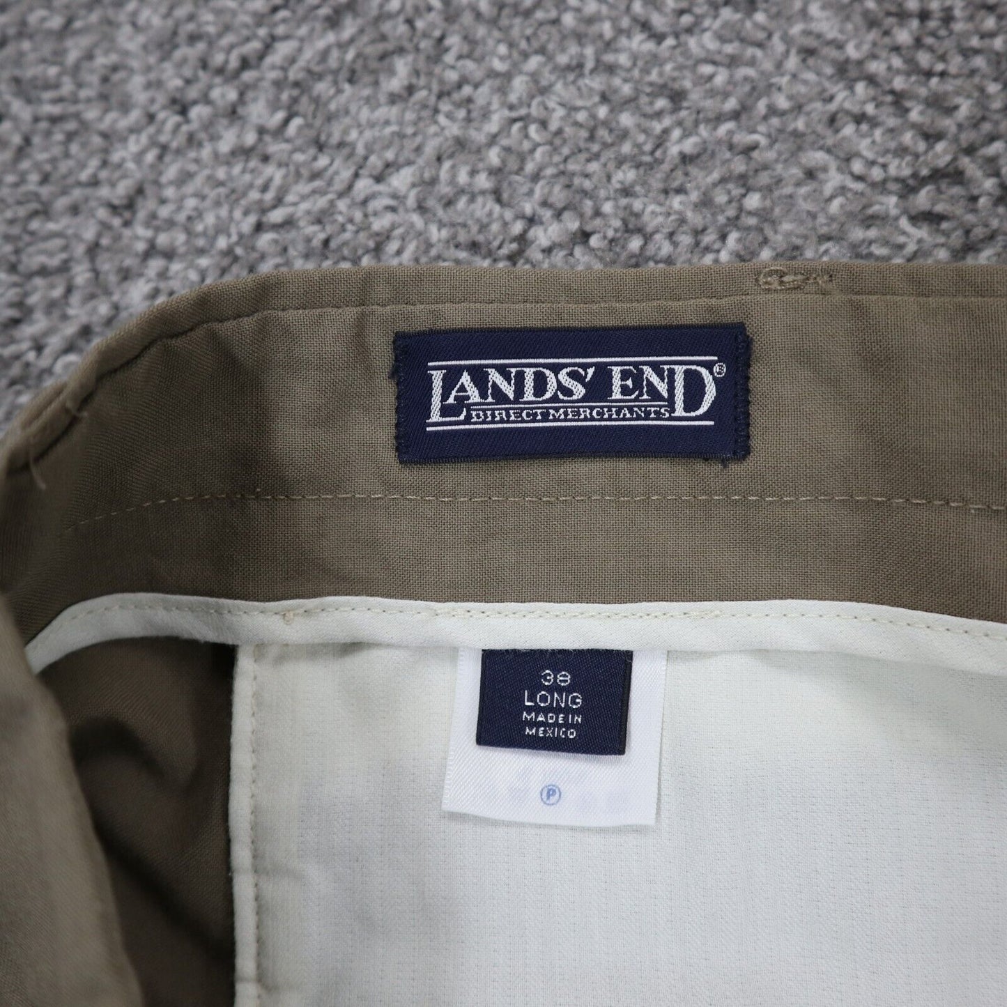 Lands End Mens Pants Dress Straight Leg 100% Wool High Rise Beige Size 38 Long