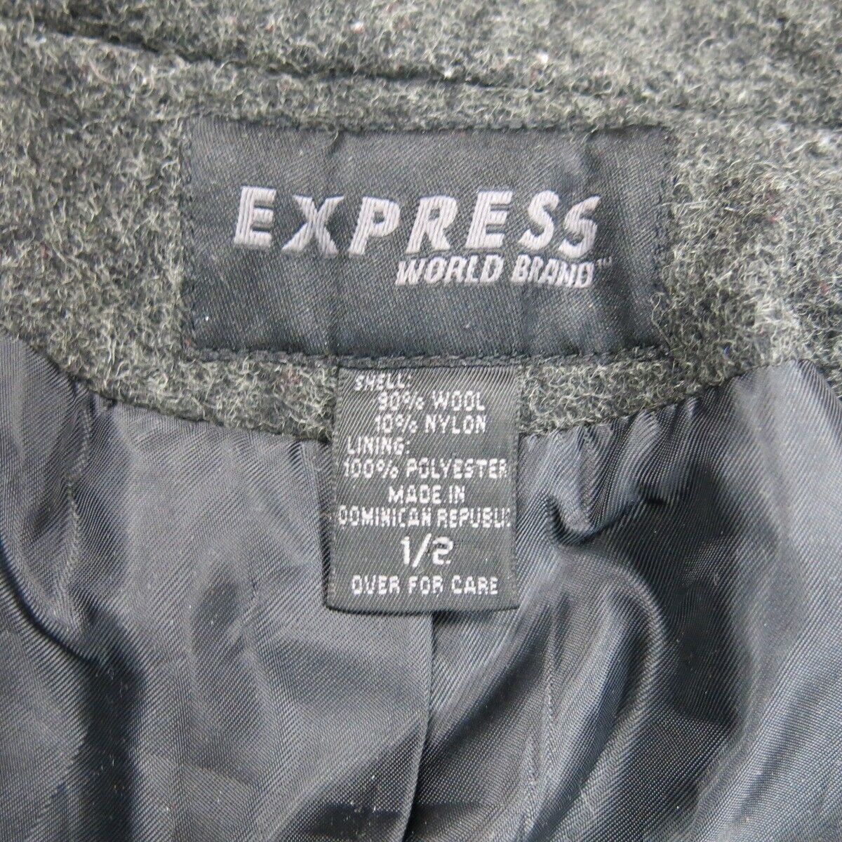 Express World Womens Pea Coat Jacket Long Sleeves Pockets Dark Gray Size 1/2