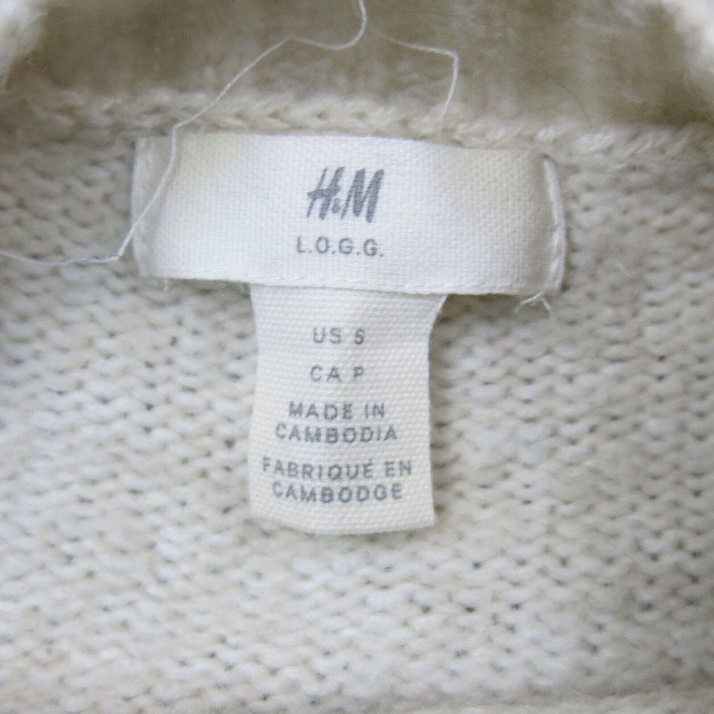 H&M LOGG Womens Pullover Sweater Crew Neck Slit Hem Solid White Size Small