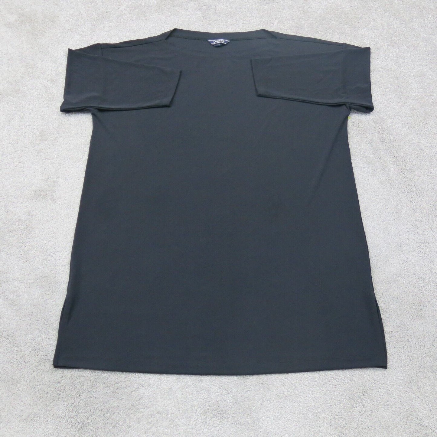 Lands End Womens Tee Shirt Top 3/4 Sleeves Round Neck Solid Black Size Large