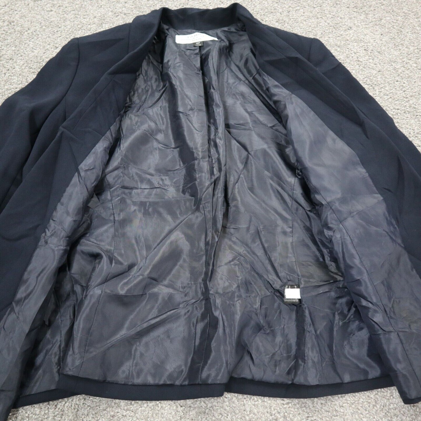 Tahari Womens Blazer Coat Long Sleeves Open Front Pockets Navy Blue Size 10P