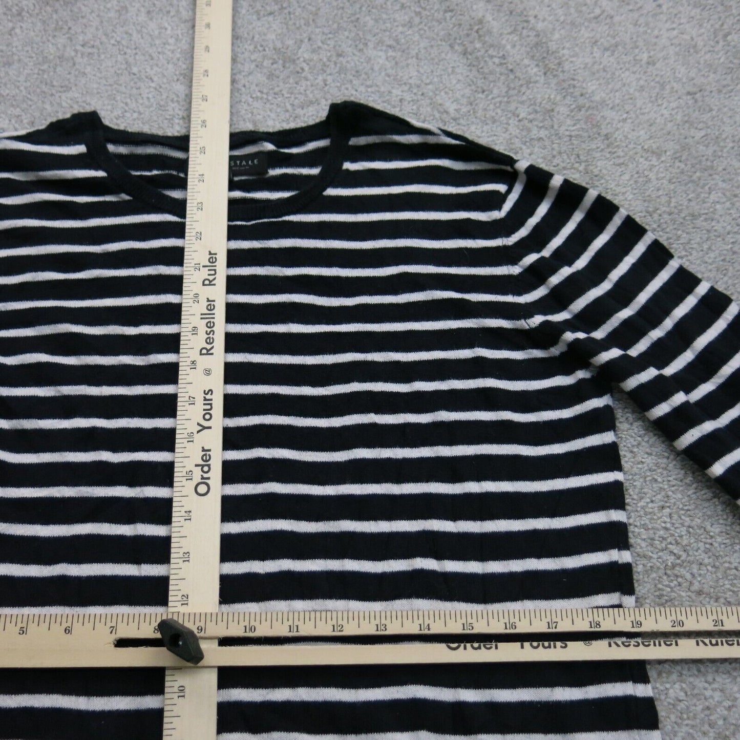 Aeropostale Womens Knitted Striped Sweater Long Sleeve Crew Neck Black White M