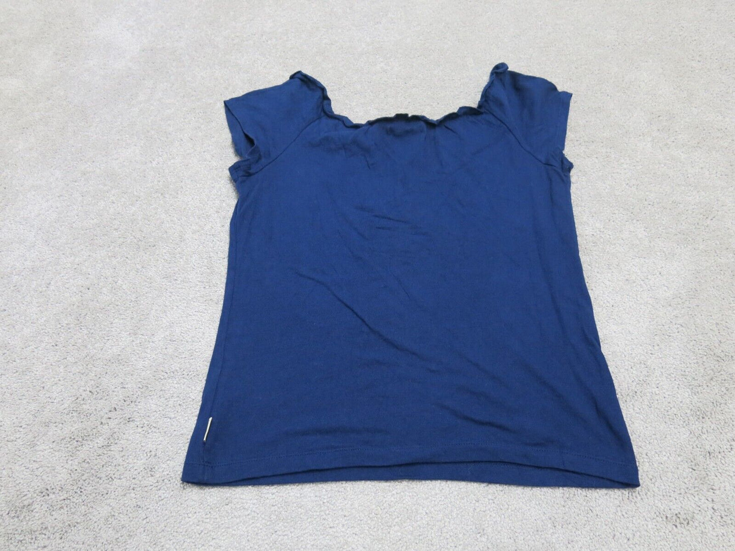Abercrombie & Fitch Womens Blouse Top Cap Sleeve V Neck 100% Cotton Blue Large