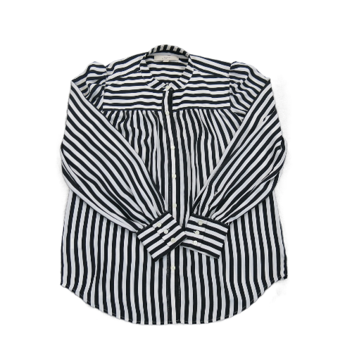 Loft Womens Button Up Shirt Top Striped Long Sleeve White Black Size Small