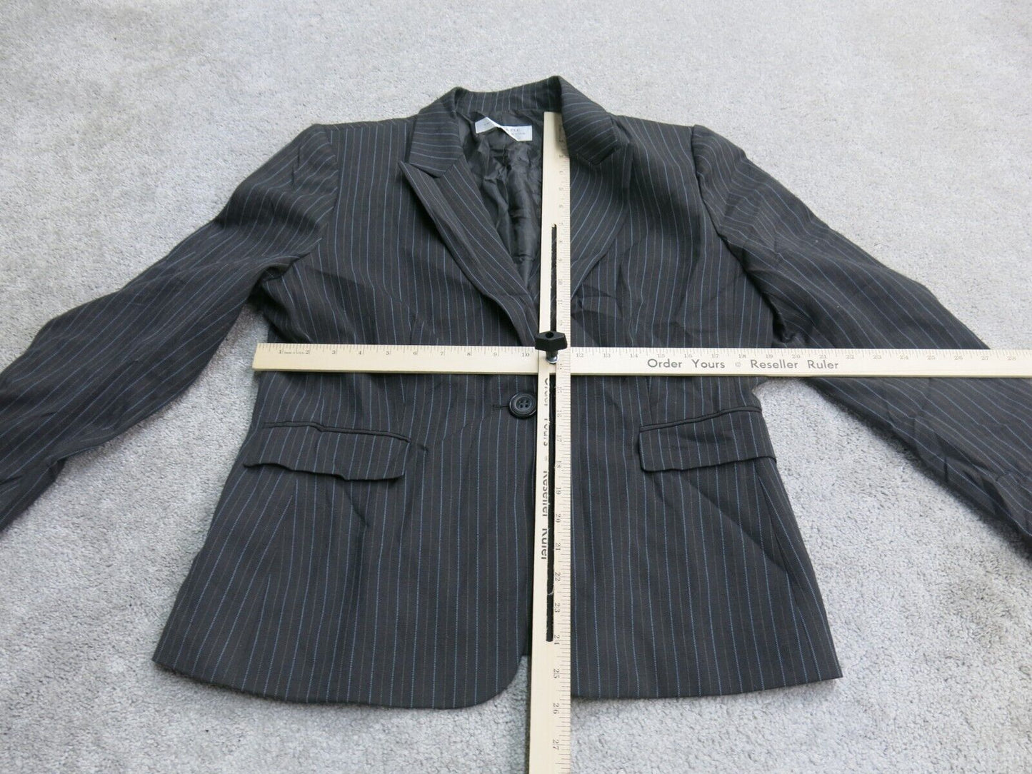 Tahari Womens Blazer Coat Single Breasted Long Sleeves Striped Black Size 14P