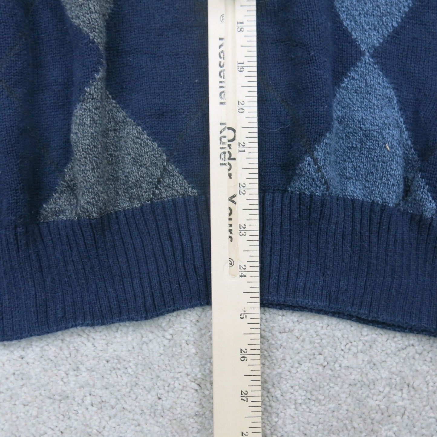 Dockers Men Pullover Argyle Sweater Long Sleeves Knitted Navy Blue Size Large