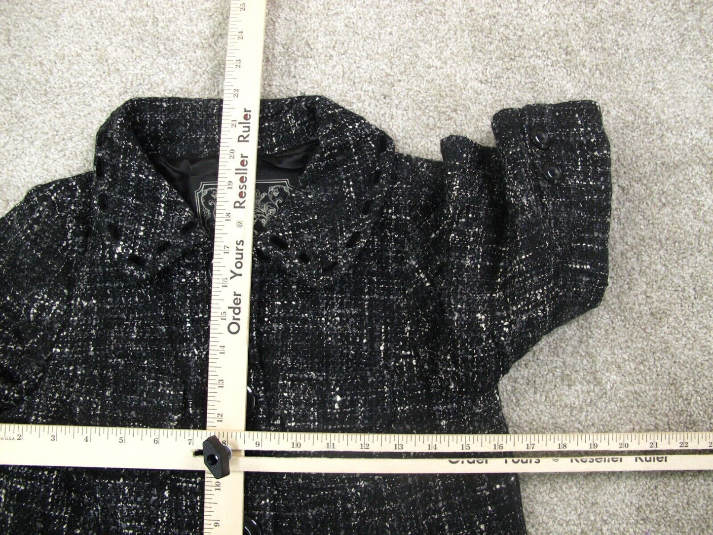 Guess Womens Blazer Coat Half Sleeves Front Button Pockets Tweed Black Size XS