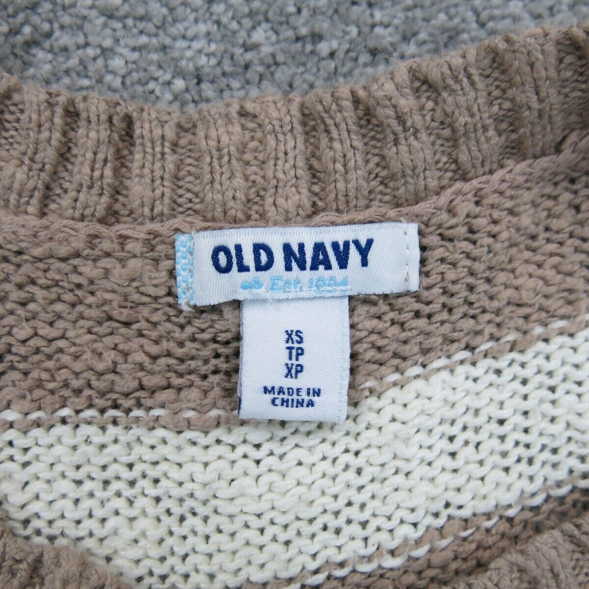 Old Navy Women Pullover Sweater Knitted 3/4 Sleeves Crew Neck Brown White SZ XS