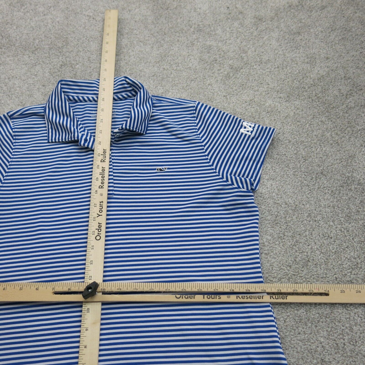 Vineyard Vines Men Striped Polo Shirt Cap Sleeves Logo Blue White Size Large