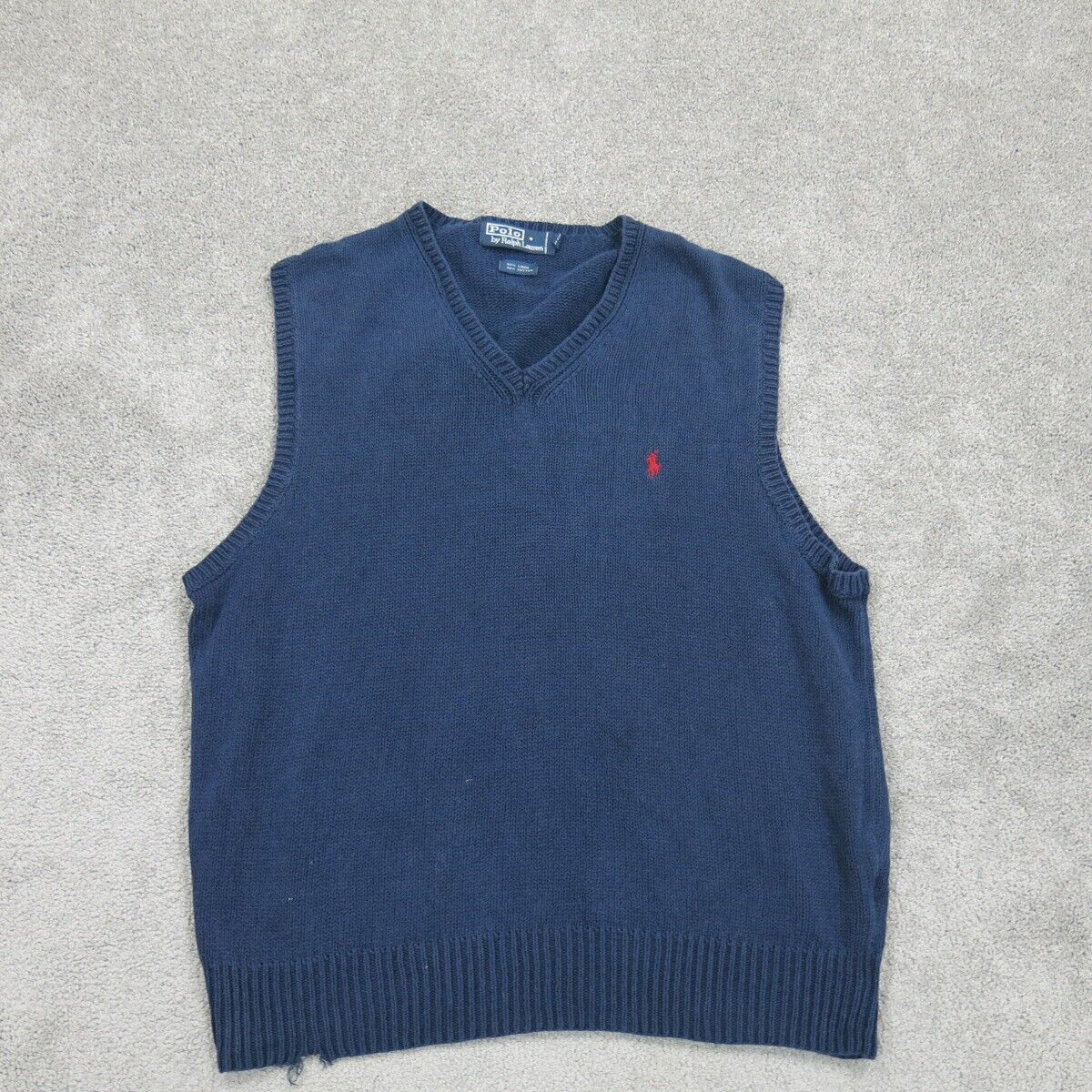 Polo Ralph Lauren Mens Pullover Sweater knitted Sleeveless V-Neck Blue Size L