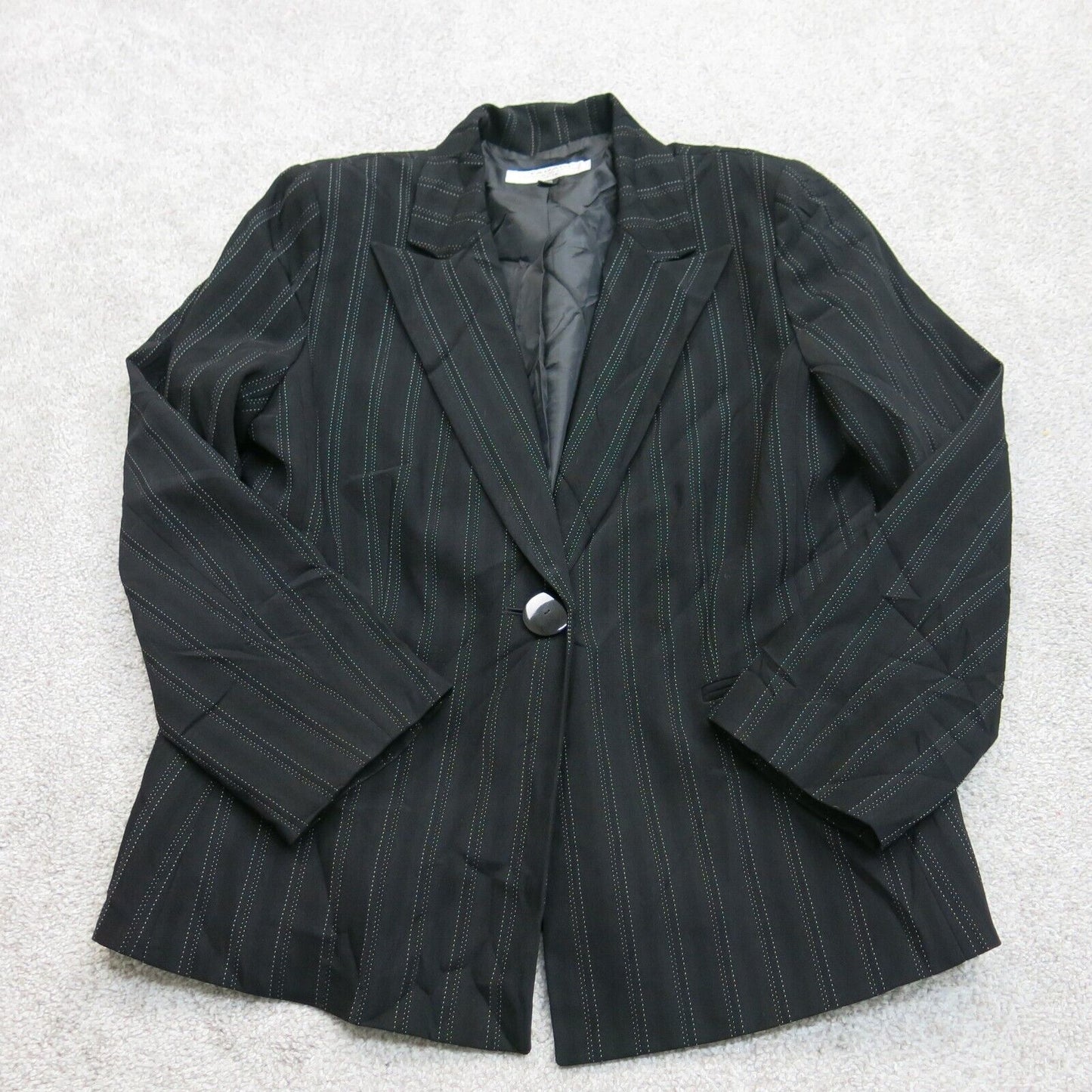Tahari Womens Blazer Coat Single Breasted Pockets Pin Striped Black Size 14