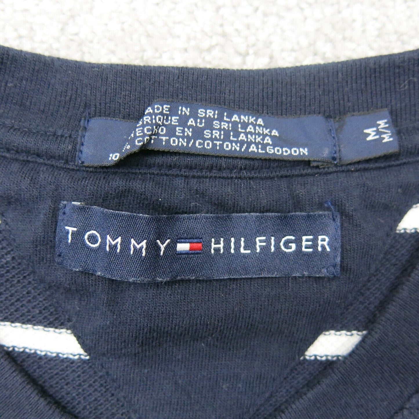 Tommy Hilfiger Mens V Neck T Shirt Striped Short Sleeves Navy Blue White Size M