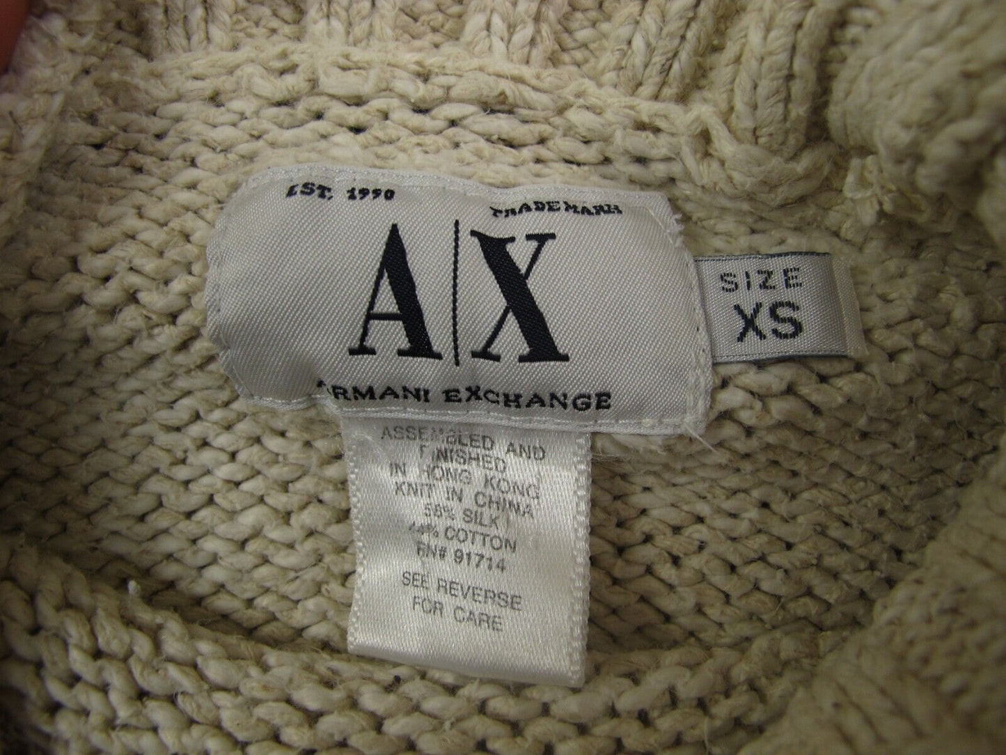 Armani Exchange Women Sweater Pullover High Neck Long Sleeves Ivory Size X Small