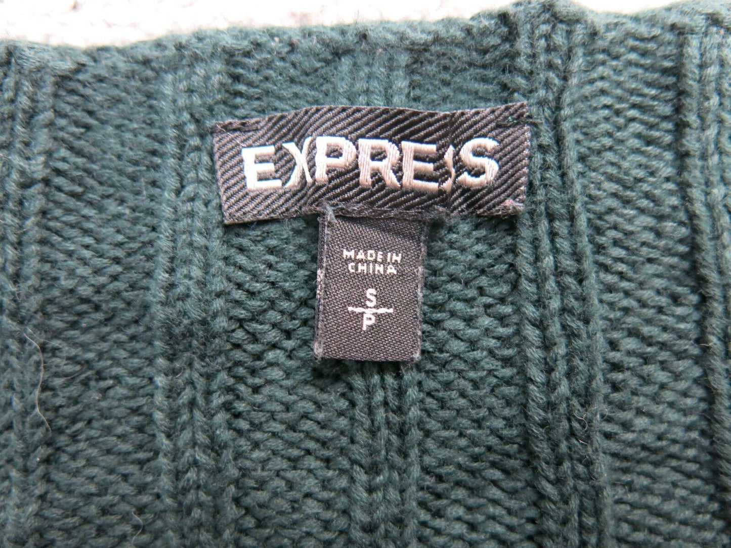 Express Womens Pullover Cropped Sweater 3/4 Sleeves Round Neck Teal Green Size S