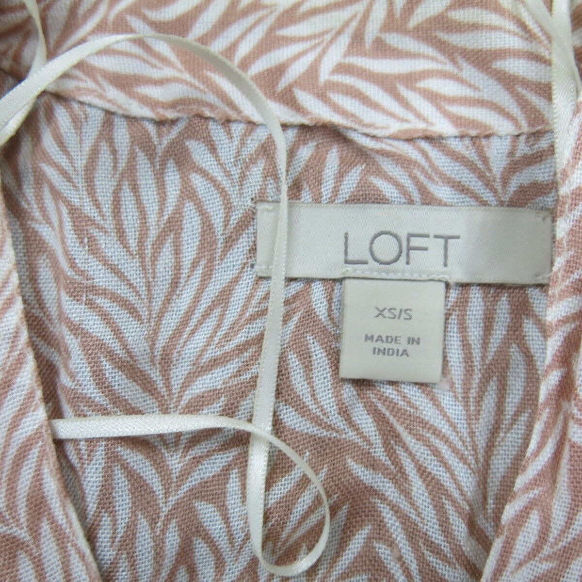 Loft Women Top Knit Cardigan Open Front Sleeveless Leaf Print White Brown SZ XS