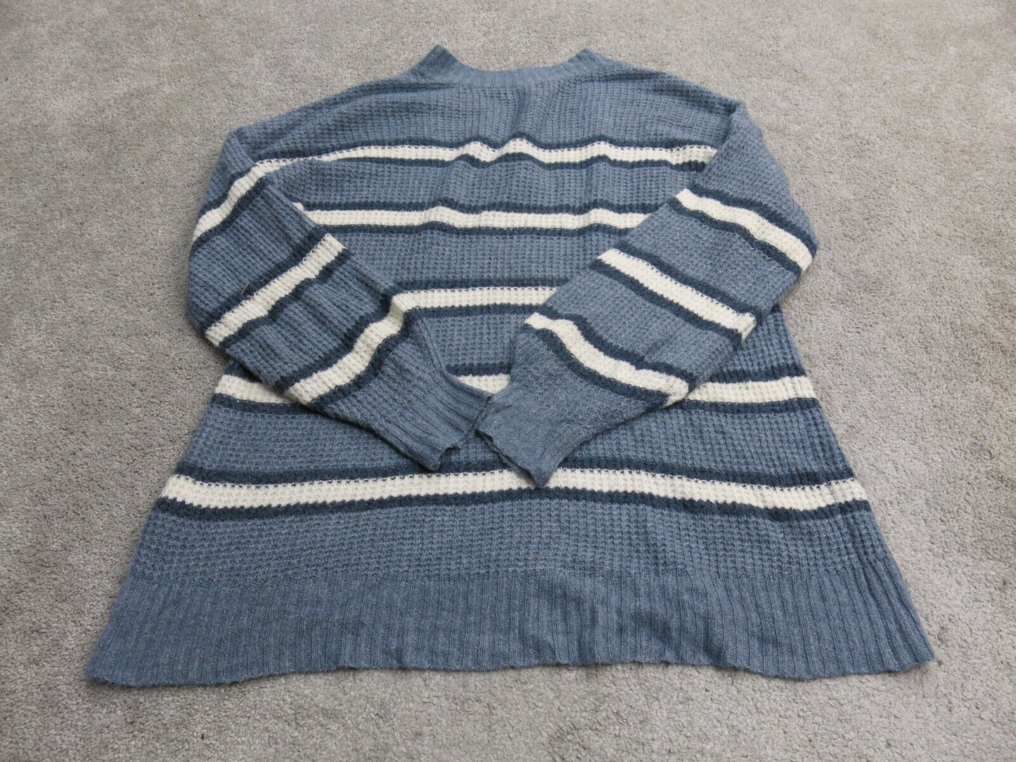 American Eagle Women Striped Pullover Sweater V Neck Long Sleeve Blue White XS