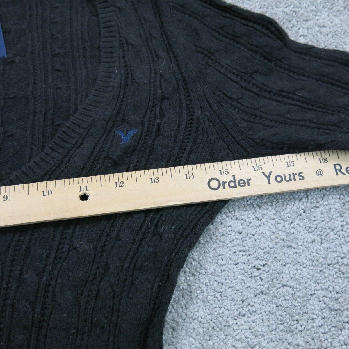 American Eagle Women Pullover Knitted Sweater Long Sleeve Logo Black Size Medium