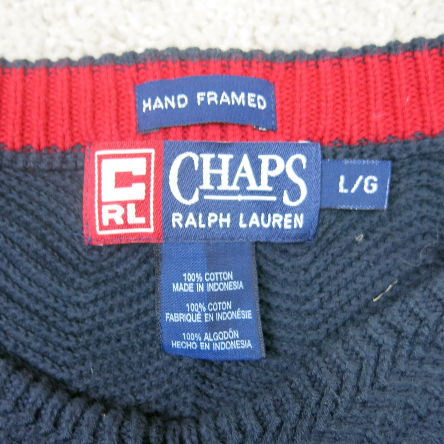 Chaps Ralph Lauren Mens Crew Neck Sweater Long Sleeves Navy Blue Size Large