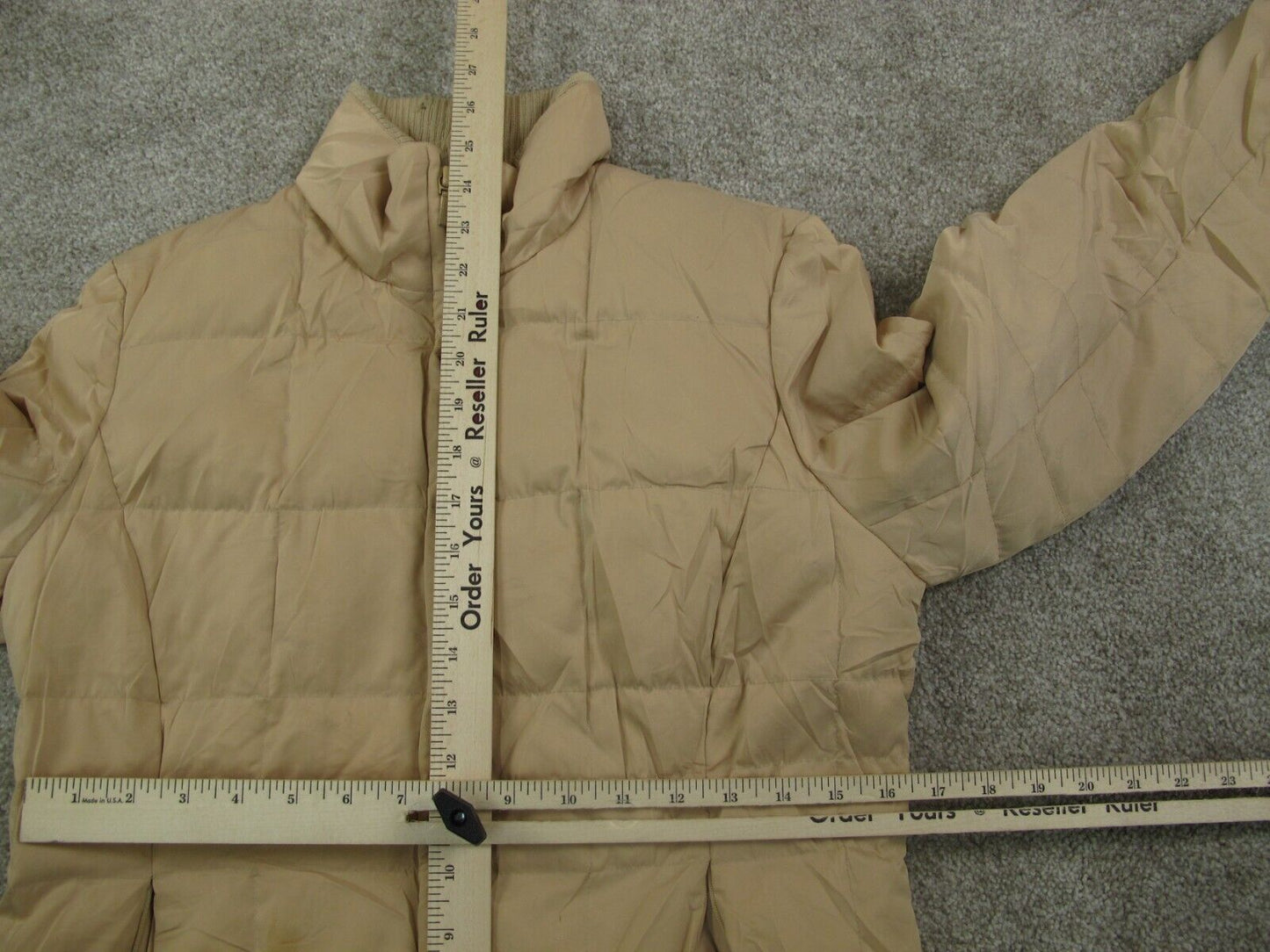 Ann Taylor Women Puffer Coat Jacket Long Sleeves Full Zip Pockets Sand SZ Medium