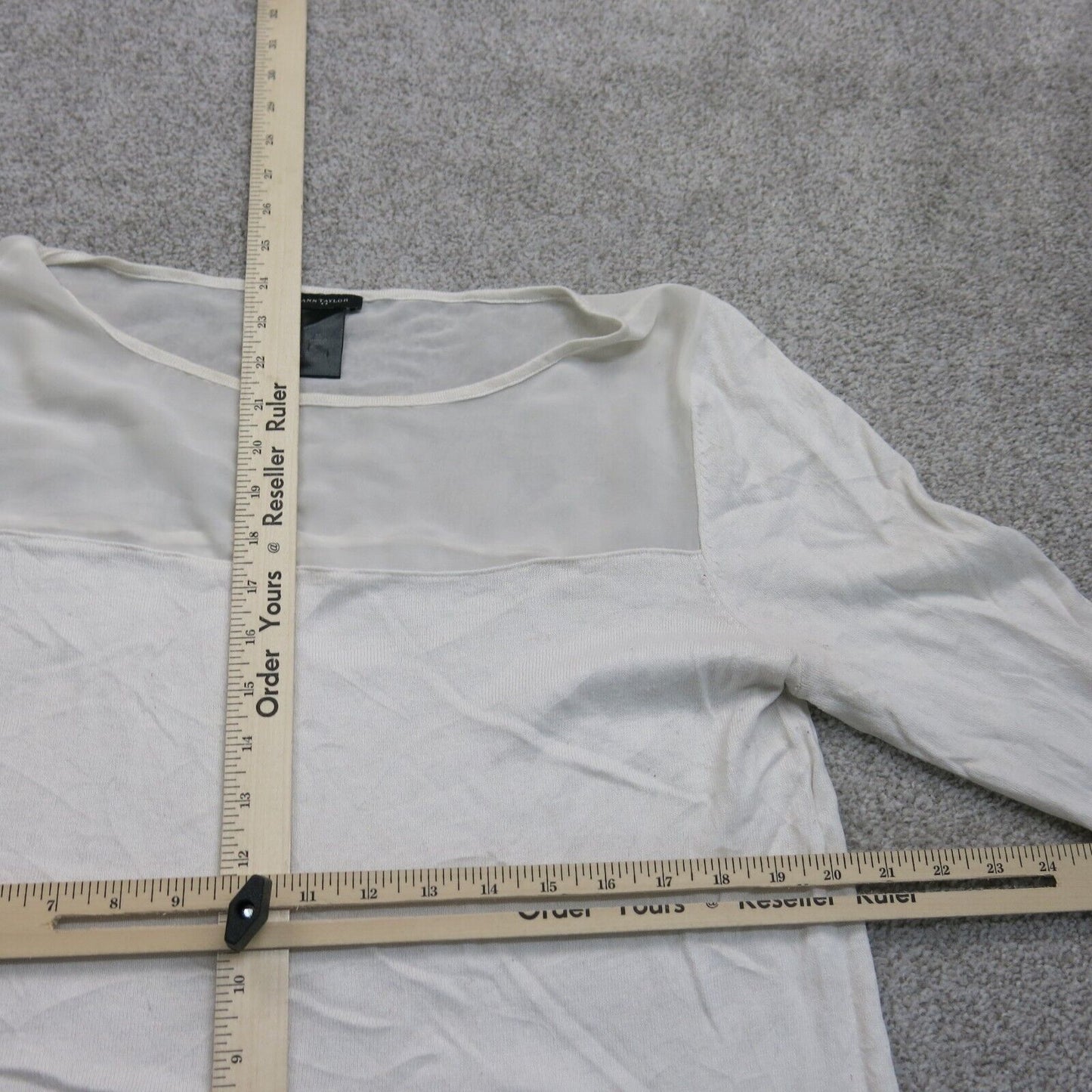 Ann Taylor Womens Blouse Top Crew Neck Long  Sleeves Off White Size X Large